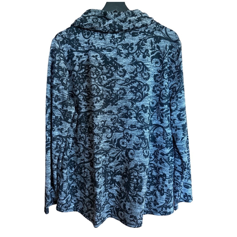 Weekends by Chico's Size 3 (XL/16) Grey Black Damask Floral Cowl Neck Sweatshirt - Picture 5 of 12